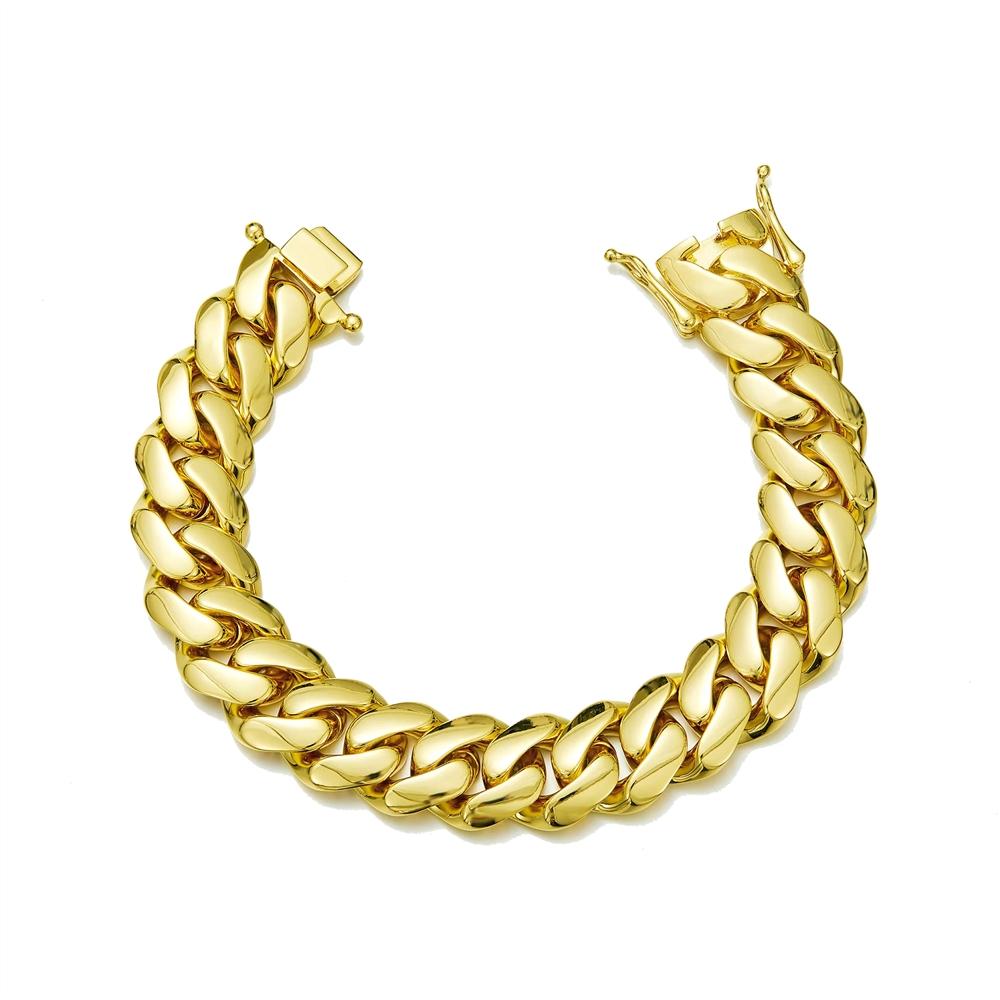 High Quality Hip Hop Jewelry 8-20mm Laminated Flat Cuban Link Bracelet PVD Coating 14K Gold Plated Stainless Steel Bracelet