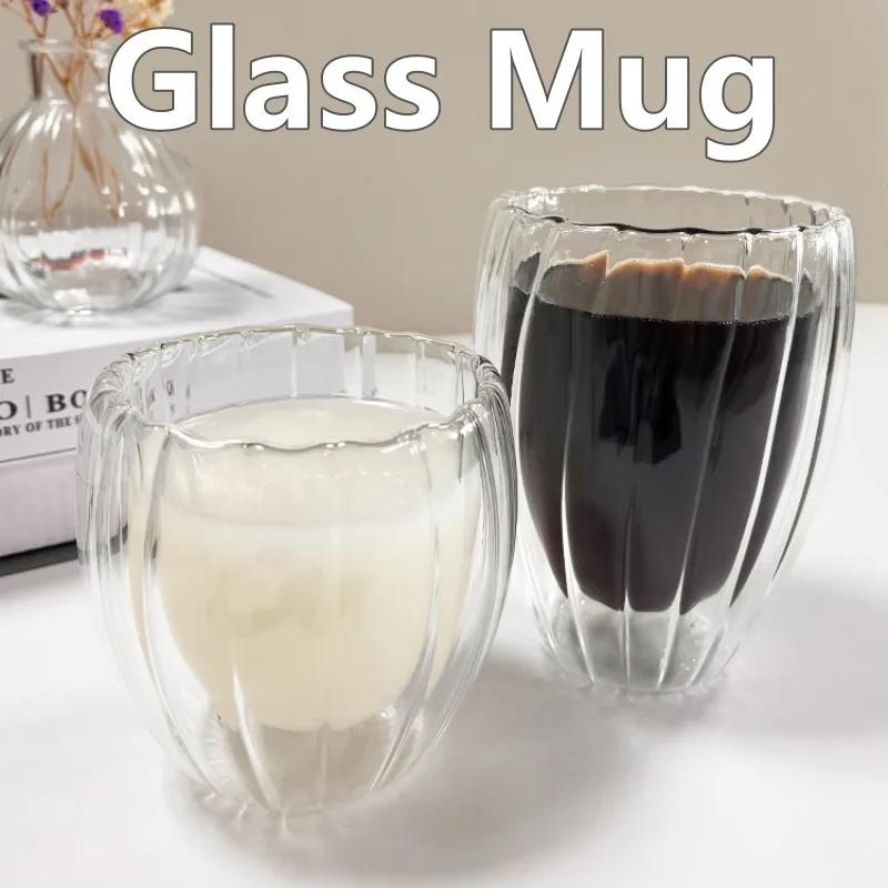 250/350/450 мл стеклянная кружка с полосками, с двойными стенками, из боросиликатного стекла, термостойкая, для чая, молока, сока, виски, эспрессо, кофе, кружка ручной работы