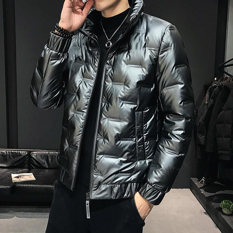 Men's Plus Size Glossy Stand-up Collar Jacket Short Lined Jacket Lined with Cotton Winter Warm Jacket Thickened Warm Tops