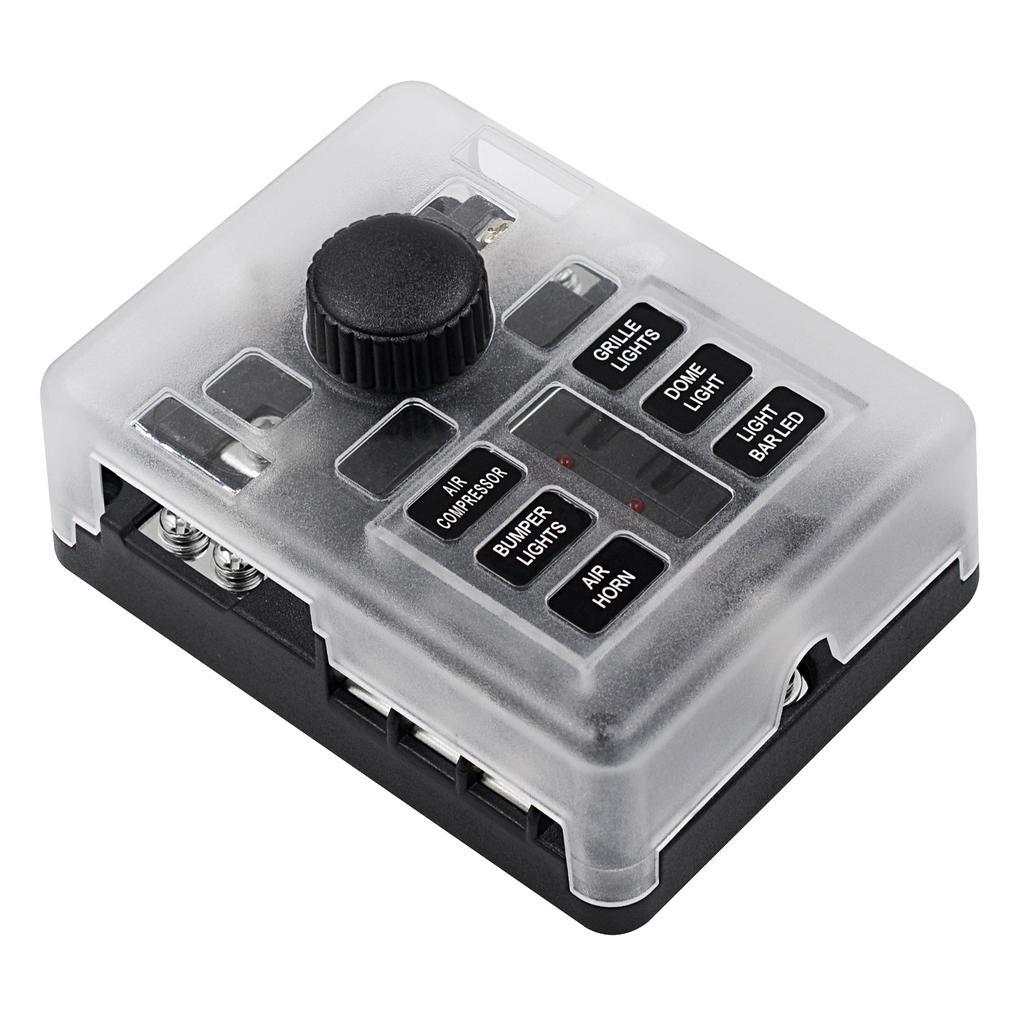 Waterproof 12 Volt Fuse Block, 6 Way with 6 Ground Negative Busbar[100 Amp Max] [ATC/ATO Fuses] [LED Indicator] [2 Spare Fuse Slots] for Car Boat Etc.