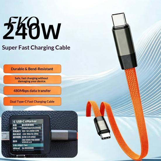 Efficient Data Backup Cable 240W Cable, Two-in-One Charging And 480Mbps High-Speed Transfer USB Type-C High-speed to Fast Notebook with E-Marker Chip