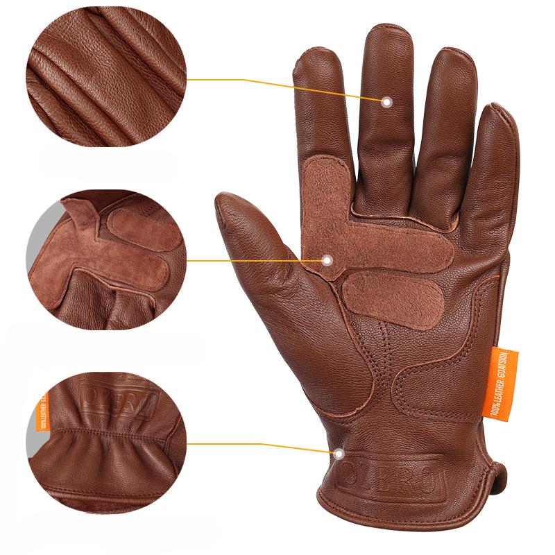 Genuine Leather Sheepskin Cycling Gloves Retro Palm Plus Wear Resistant Men's Off-road Motorcycle Racing Motorcycle Gloves