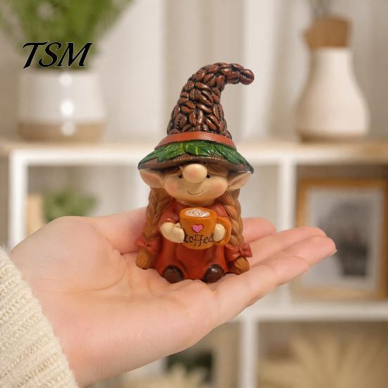 Coffee Bar Accessories Gnome Ornaments, Cute Resin Figurines, Decorative Tabletop Decorations Centerpiece for Decor & Lovers Hand Painted Set