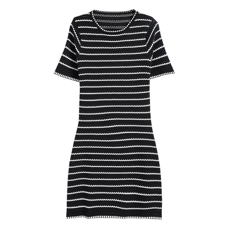 Spring/Summer Knitted A-line Dress: Breathable Striped Cutout Design for Everyday Wear