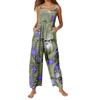 Women's Fashion Christmas  Print Casual Retro Sleeveless Button Jumpsuit
