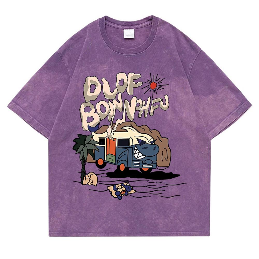 Интересная мультяшная печать автобуса, выстиранная, ретро, снежная, мужская футболка, оверсайз, свободные футболки, хлопок, дышащие футболки