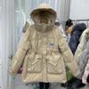 2024 зима новый пуховик женский модный осень и зима утолщенный средний и длинный с капюшоном белый утиный пух талия и тонкое пальто
