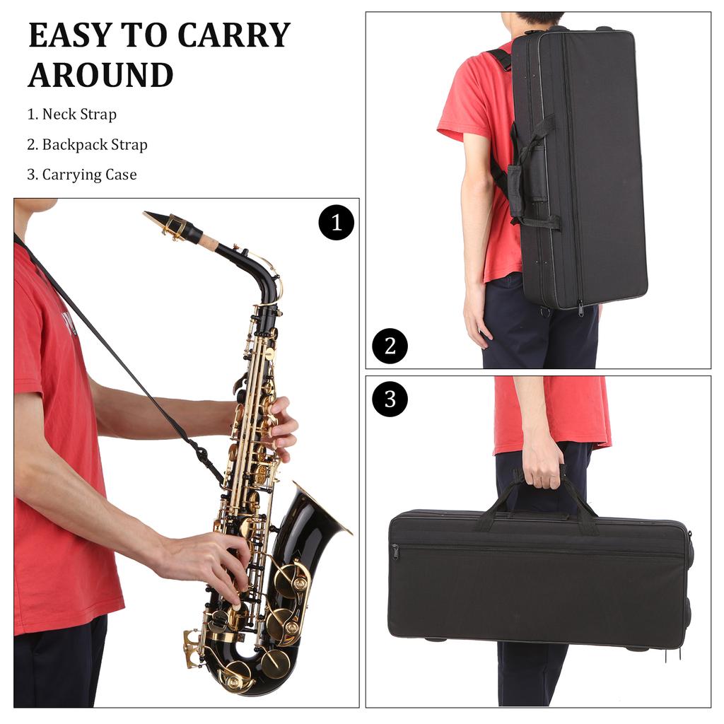 Saxophone Black Paint E-flat Sax for Beginner Student Intermediate Player Brass Eb Alto Saxophone