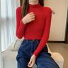 Женский дизайн выреза горловины Свитер с полувысокой горловиной Вязаный свитер Теплый Однотонный С рюшами Эластичный Пуловер Трикотаж Базовые женские топы Свитер с длинными рукавами