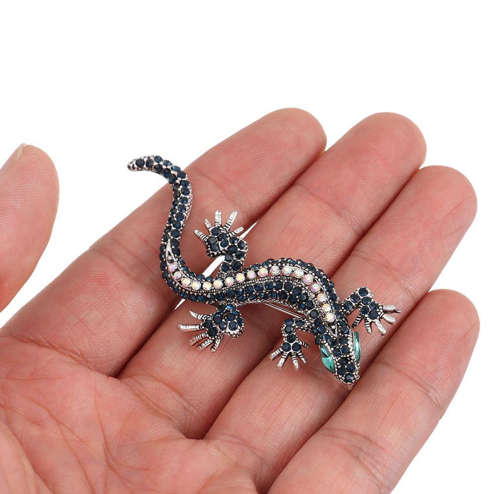 Women Pin Bag Clothes Label Retro Lizard Gecko Brooch Animal Brooch Rhinestone