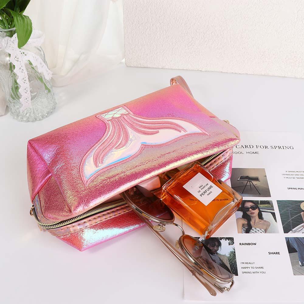 Fashion Mermaid Pattern PU Leather Cute Lovely Cosmetic Bag Laser Bag Makeup Bag Storage Bag