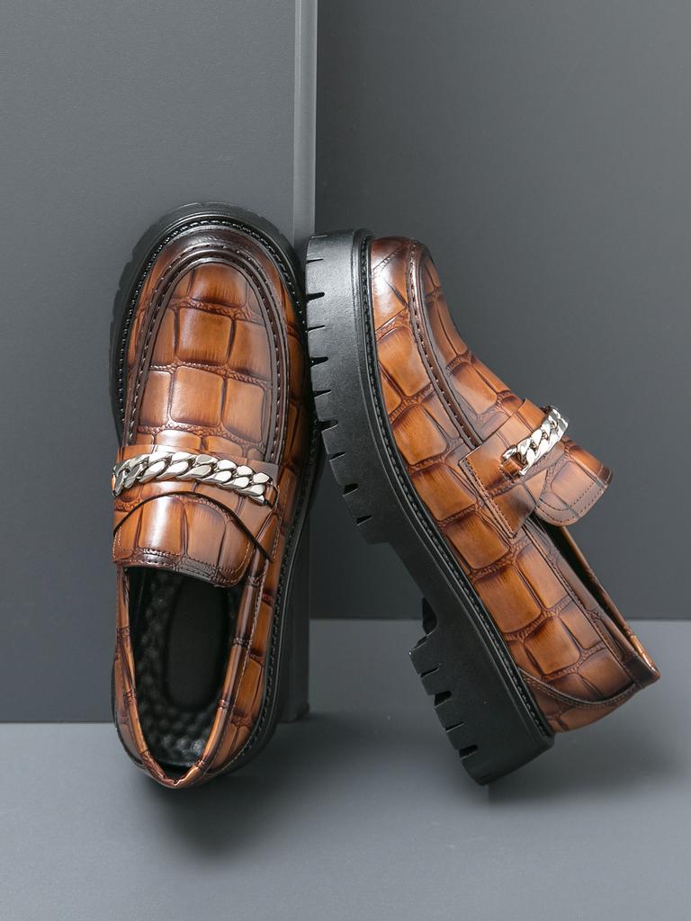 Мужские мокасины с узором из искусственной кожи, толстая подошва с круглой головкой, металлическая цепочка, деловая повседневная мужская обувь, большой размер 38-46