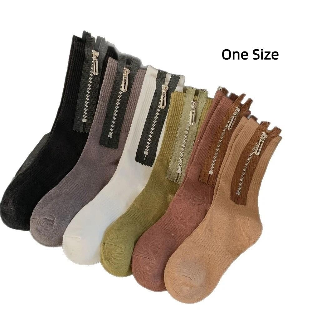 Mid Tube Metal Zipper Socks Sweat-absorbent Knitted Socks Personalized Mid-length Tube Socks Women