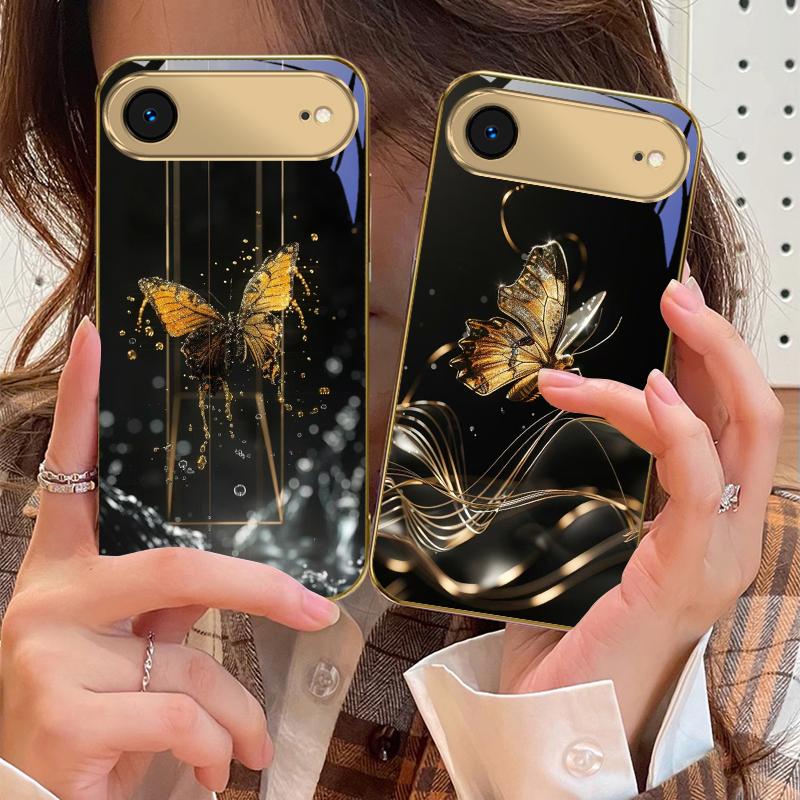 The Golden Butterfly For IPhone 17Pro Max 16 17 Pro 15 Pro 14 13 Plus 12 Mini 11Pro Max XR 16E 17Air Golden glass phone case