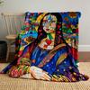 Colorful cubism-inspired portrait blended with hearts, stars, and patterns. for all seasons blanket lunch break throw gift