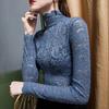 Women Bottoming Top Slim Fit High Collar Long Sleeve Hollow Out Solid Color Daily Collocation Thin
