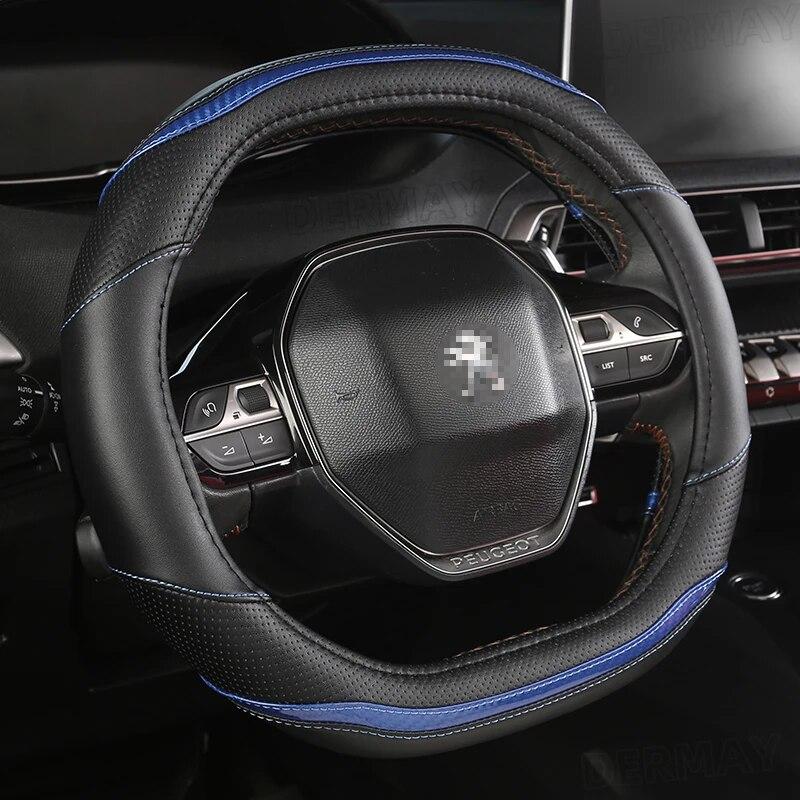 Для Peugeot 2008 e2008 Автомобильный чехол на руль из углеродного волокна + искусственная кожа, автоаксессуары, интерьер Coche