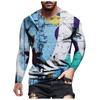 Round Neck 3D Graffiti Printed Top Casual Long Sleeved Men's T-shirts - Soft Medium Stretch Polyester Fabric Spring and Autumn Relaxed Fit Clothing