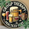 Vintage Beer Bar Art Poster: Group Therapy Practiced Here - Wooden Sign for Home Decor, Suitable for Man Cave, Backyard, or Bar Wall