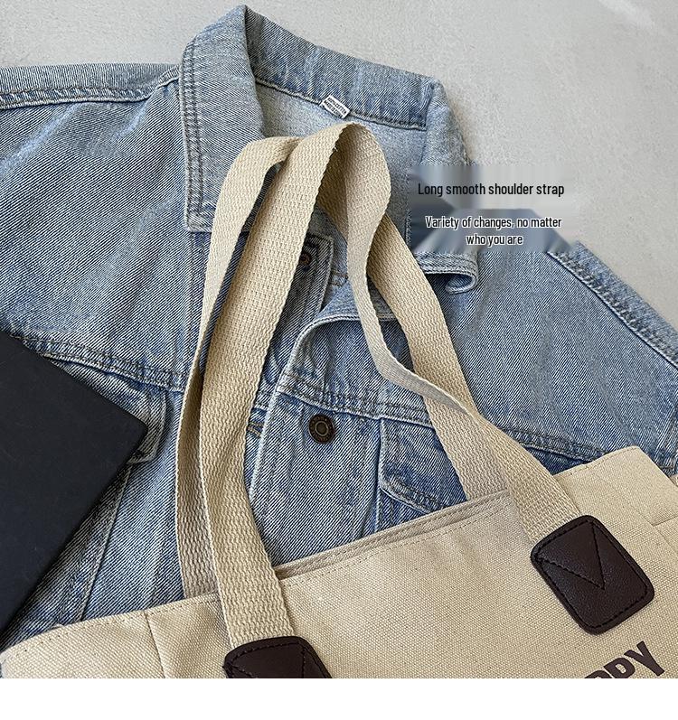 Винтажная большая холщовая сумка-тоут 2024 - Унисекс, Европейский/Американский стиль, Идеально подходит для студентов колледжа