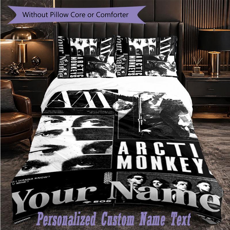 Personalized 3Pcs Bedding SetArctic Monkeys Custom Text Duvet Cover Pillowcase Set Bedroom Gift