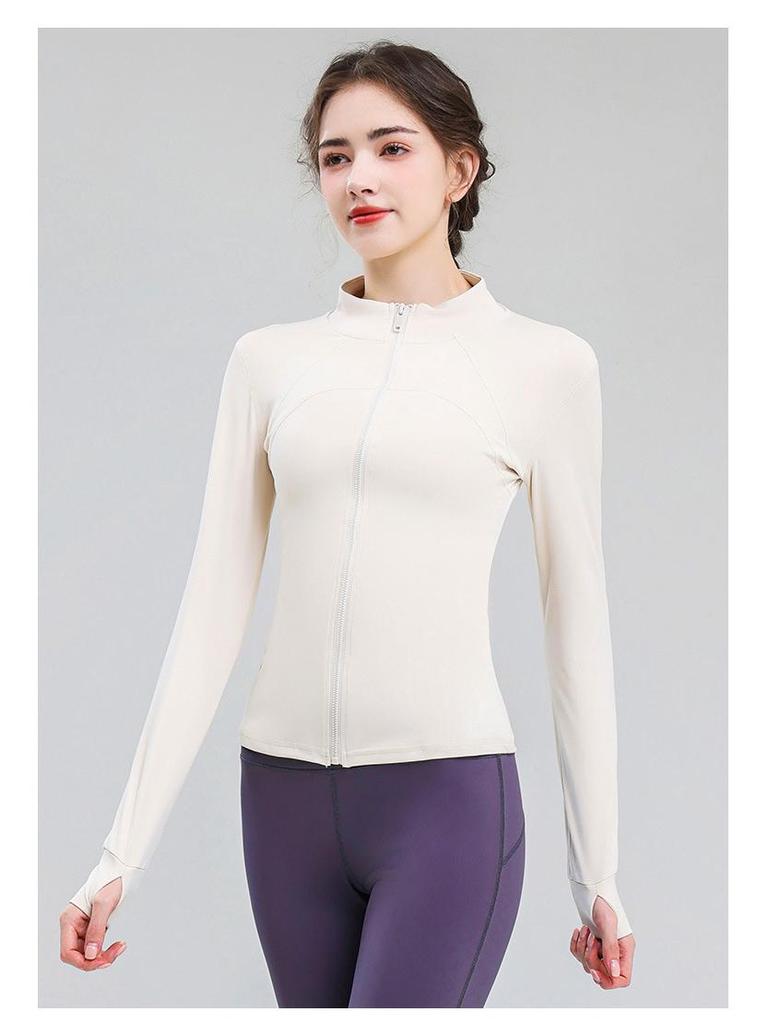 Women's High Collar Quick-Dry Yoga Jacket - Slim Fit, Non-Slip Zipper, Long Sleeve, Nude Feel Sportswear