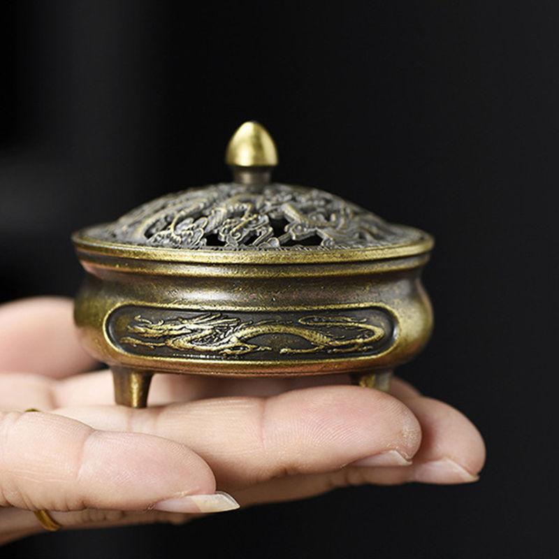 Мини Антикварная Латунная Благовонная Горелка Благоприятный Дракон Феникс Полая Благовонная Чаша Орнаменты Китайский Древний Декор Чайного Столика