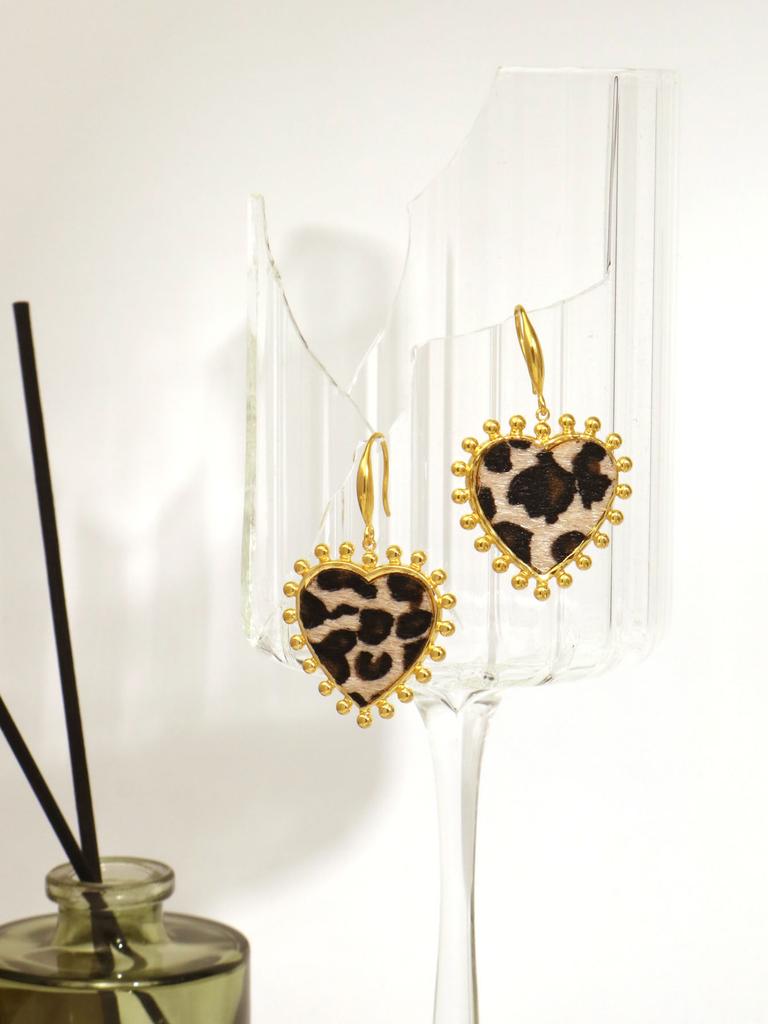 Нержавеющая сталь 18К позолота Любовь Конский волос Леопардовый принт Подвеска Серьги-пусеты Металлический стиль Серьги Элегантный циркон Подарки