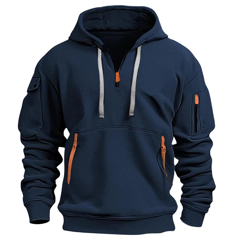 Men's Sweatshirt Hoodie Zipper Arm Pocket Cardigan Men's Sports Large Size Casual Hoodie
