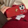 Элегантный Красный Золотой Брелок-Пони Изящный Глянцевый Дизайн Минималистичный Чехол для Телефона для iPhone 17 16 15 14 11 12 13 Pro Max Plus Задняя Крышка
