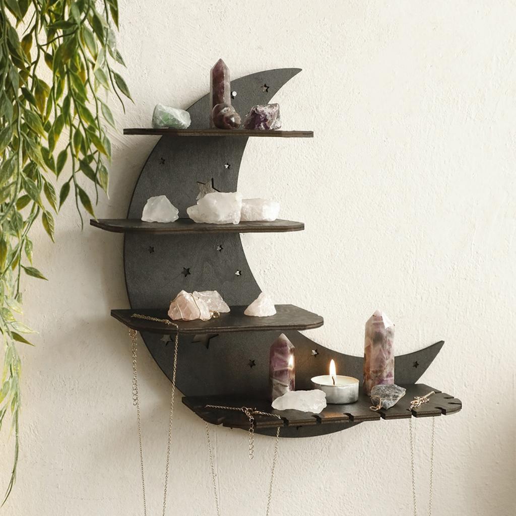 Дисплейная полка Полумесяц Стеллаж Украшения Хрустальная полка Настенное крепление Основные принадлежности Полка для хранения Хрустальная настенная полка Дисплей Стенд Подвесной настенный деревянный