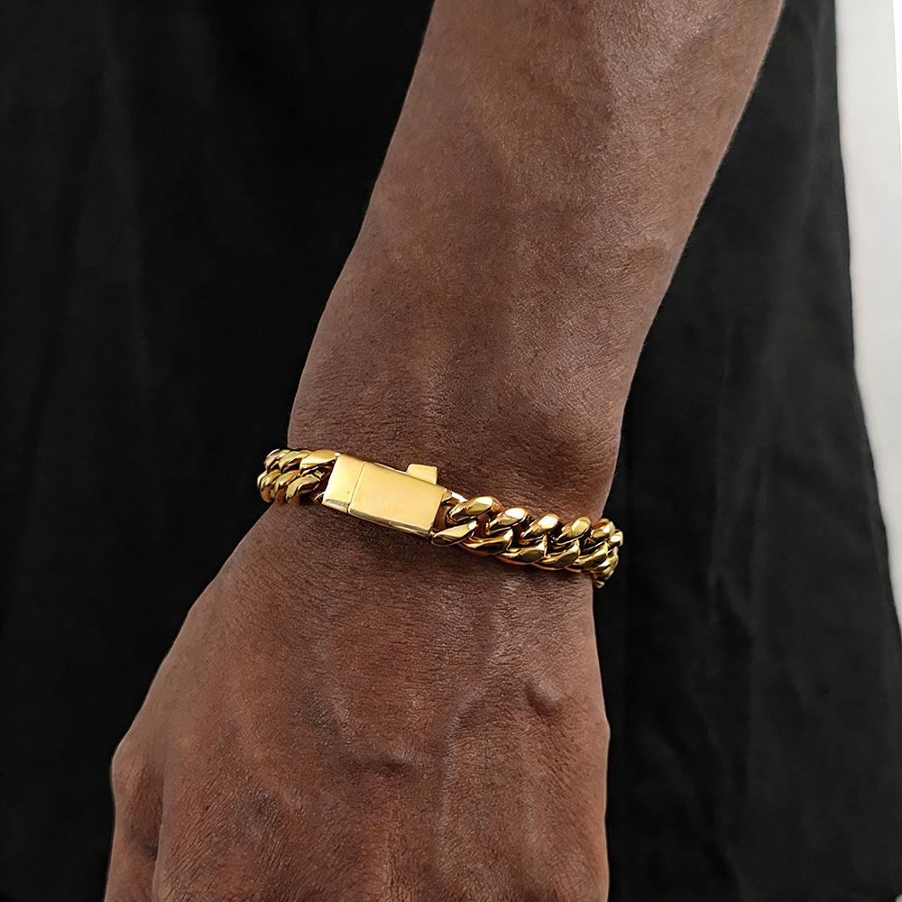 Wholesale Jewelry 6/8/10/12mm Width Cuban Bracelet Stainless Steel Miami Cuban Link Chain Bracelet with Laser 18k Logo