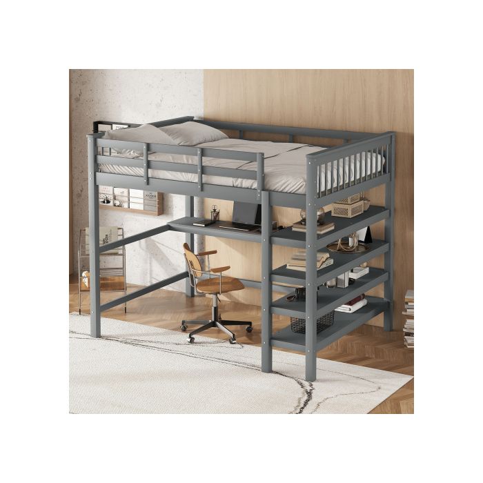 Lit surélevé pour enfants - MUVOE - 140 x 200 cm - Bureau intégré - Rangement sous le lit