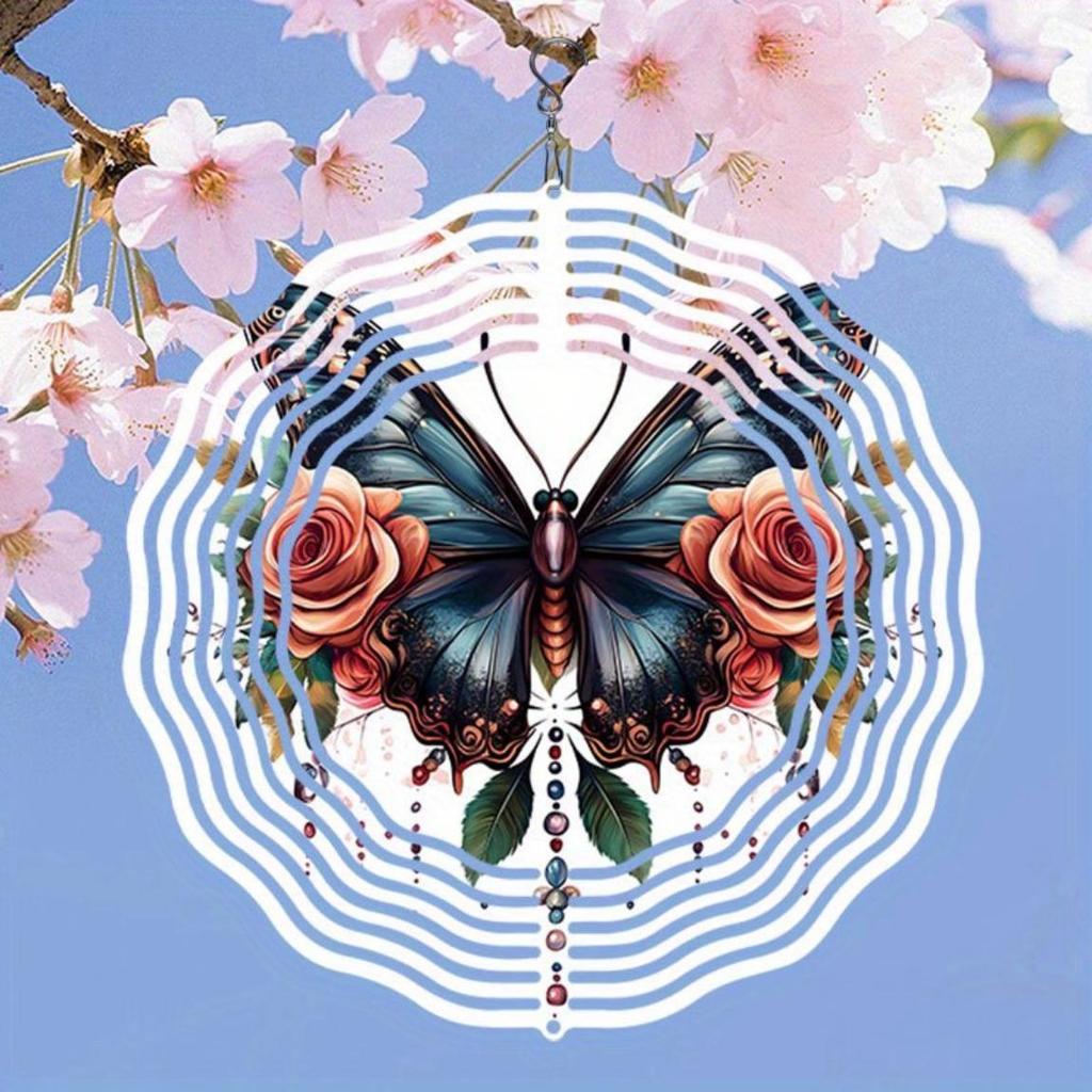 1 шт. Роза Бабочка 3D Ветряной Спиннер Уличный Декор для Сада Двора Искусство Универсальное Праздничное Украшение с Вращающимся на 360° Крюком для Дня Благодарения