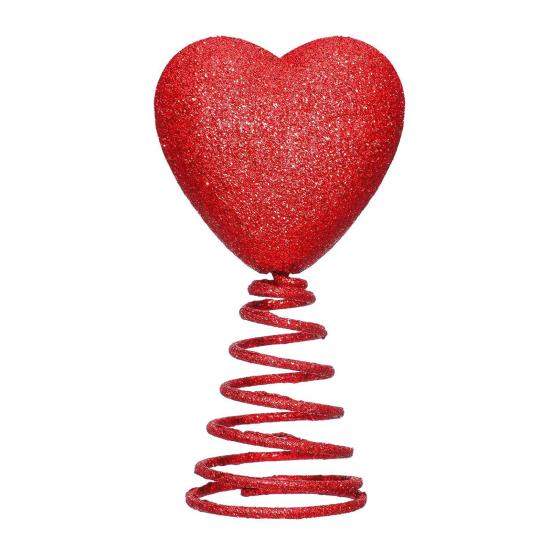 Red Heart Tree Topper with Coil Spring Bounce Effect Glittery Shiny Texture Romantic Holiday Decoration for Mini Trees Parties Home Decor And