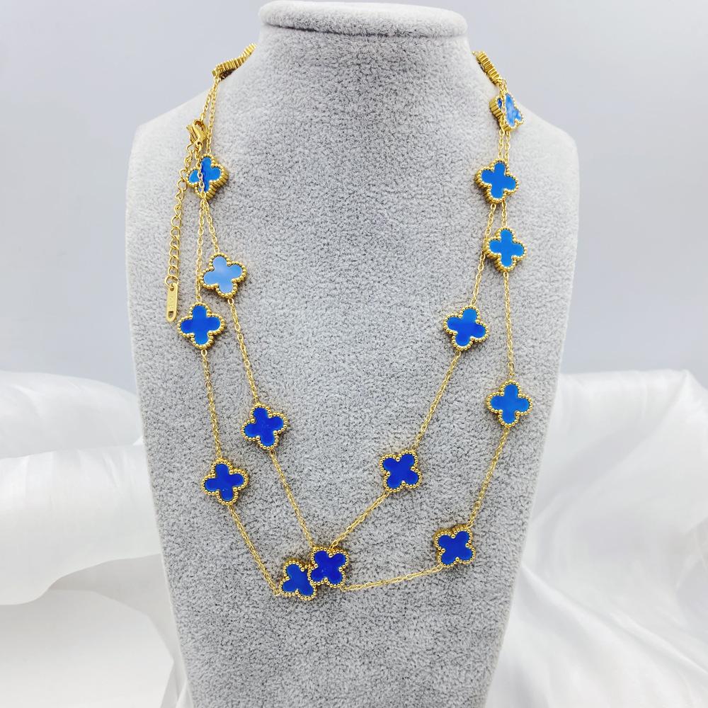 90 см титановое стальное ожерелье-клевер, модное, темпераментное, натуральное, премиум-чувство, цепочка для свитера, роскошное женское ожерелье с цветком