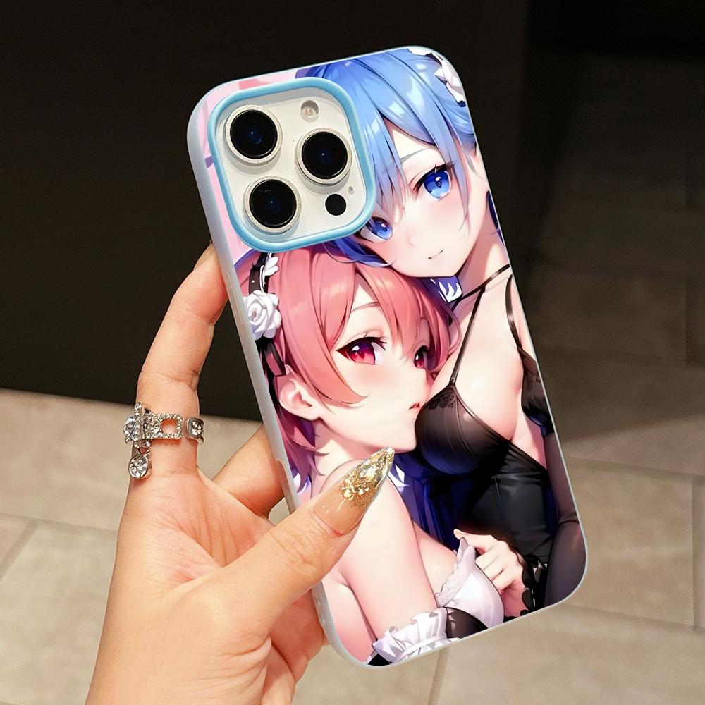 ReZero Рем Рам Желе Двухслойный Светло-голубой Чехол для Мобильного Телефона для iPhone 17 16 15 14 13 12 11 Air Pro Max Plus Защитный