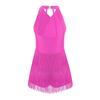 Girls Latin Dance Costume Glittery Rhinestones Fringe Leotard Halter Neck Sleeveless Strappy Back Tassel Jumpsuit