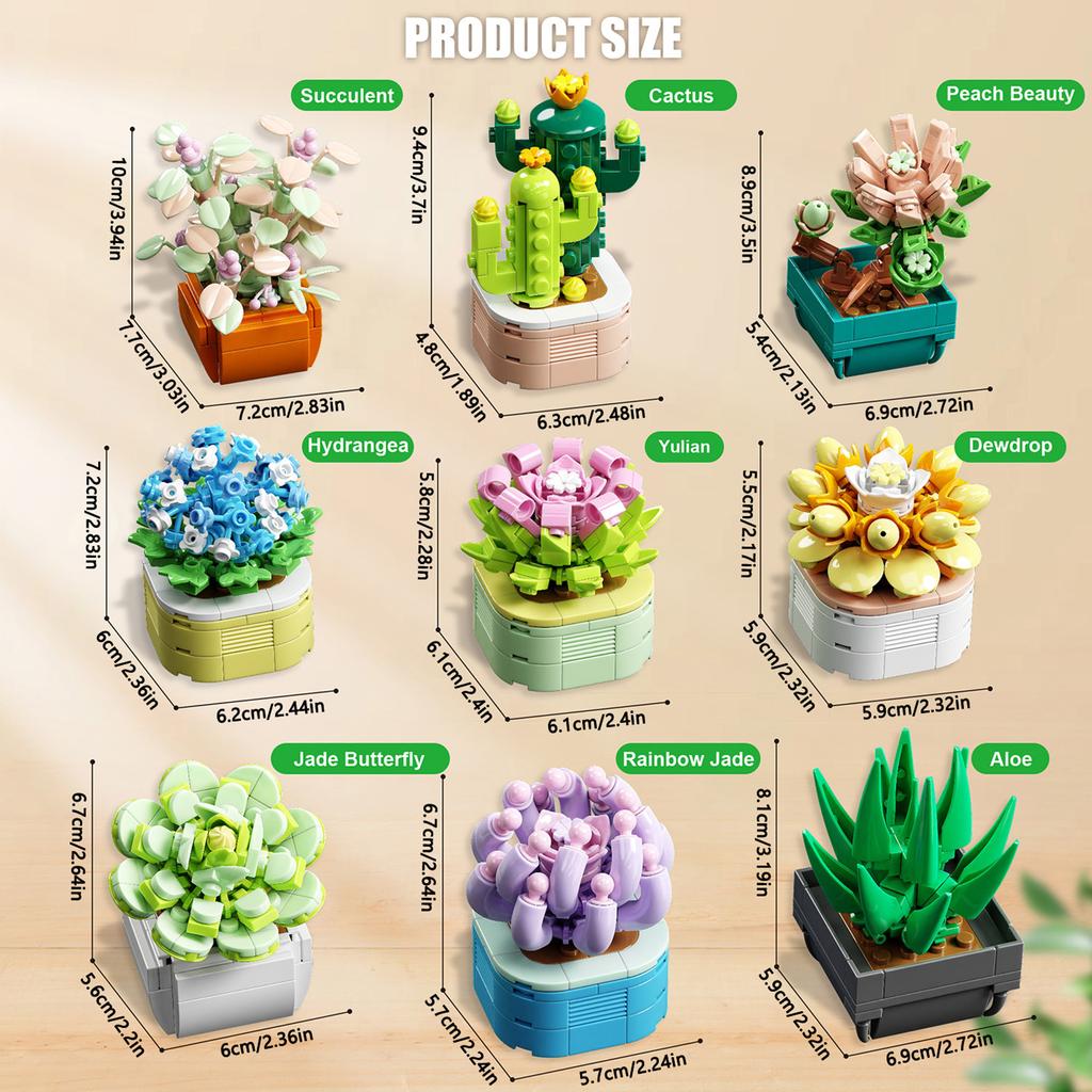 832PCS Succulent Plant Potted Building Block Flower Model Puzzle Toys Sets Desk Decor New Year Christmas Birthday Gifts