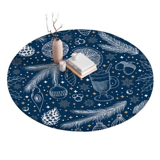 Fitted Christmas Round Tablecloth Holiday Snowflakes Table Cover with Elastic Edge Water-Resistant Christmas Tree Table Cover for Round Tables Dinner