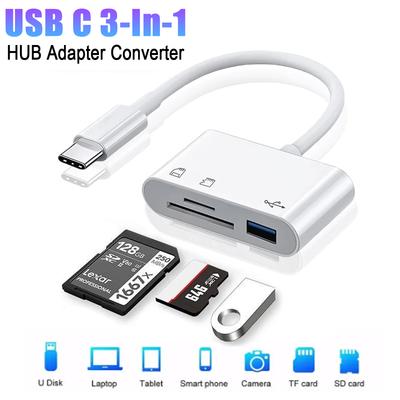 3-в-1 адаптер для чтения карт памяти Type C в SD TF USB-накопитель OTG конвертер для iPhone 16 15 Serives Huawei Samsung Xiaomi Phone Tablet