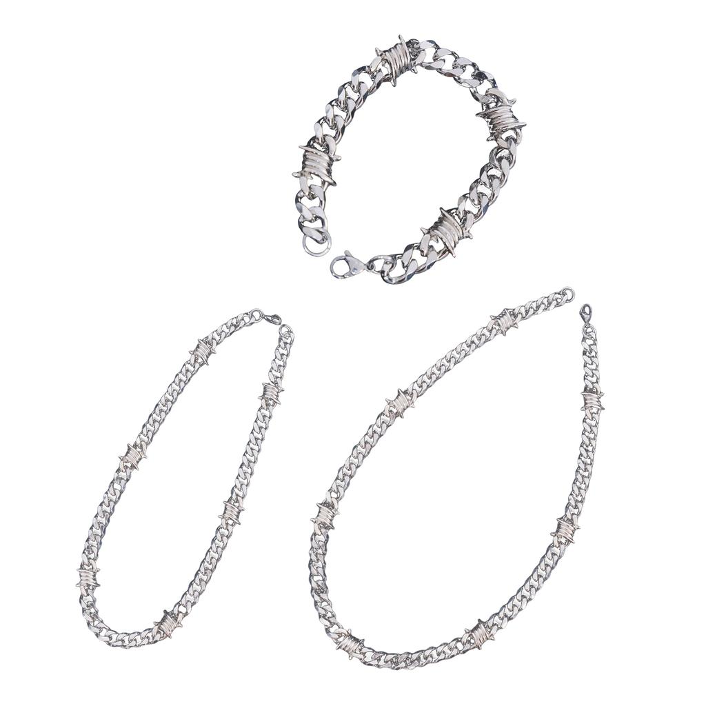 Unique Thorn Cuban Chain Necklace Bracelet Elegant Jewelry Accessory For Hip Hop And Punk Style Enthusiasts