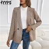 Women's Fashion Casual Fall Winter Plaid Print Long Sleeve POLO Neck Coats(women’s)