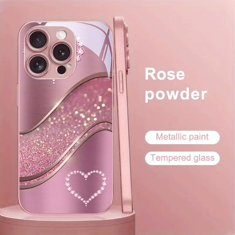 Сверкающее Розовое Алмазное Сердце Модный Узор Розовый для Iphone 17 16 Pro Max 15 14 13 12 11 PROMAX задняя крышка