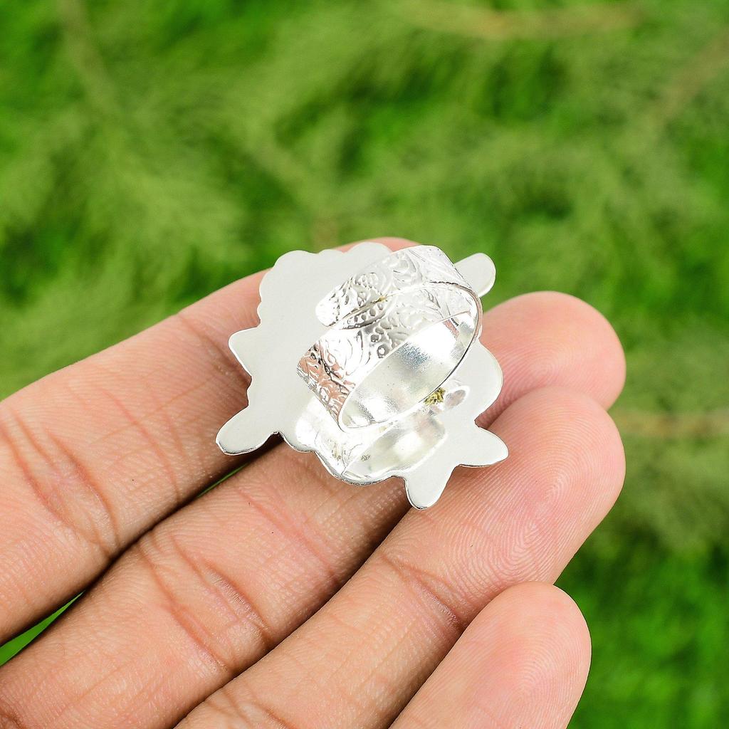 Natural Larimar Gemstone 925 Silver Multi Stone Flower Adjustable Ring For Girls