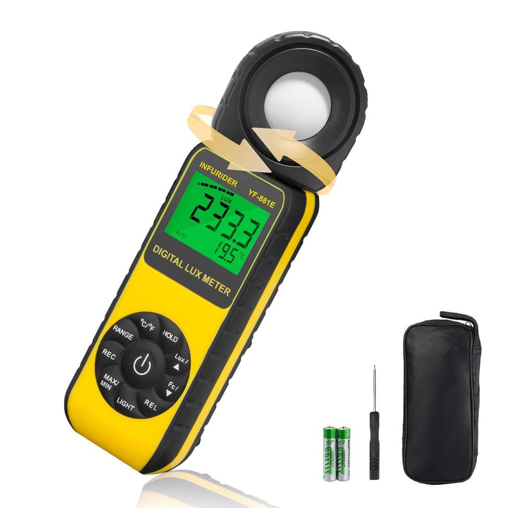 INFURIDER Portable Digital Illuminance Lux Measures up to Includes Temperature Brightness Includes Japanese Instruction Ideal for Plant and