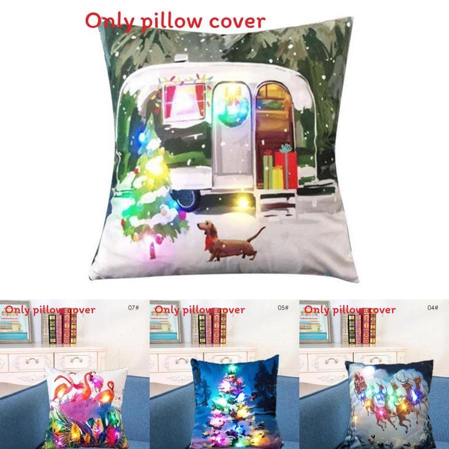 Led Vintage Cotton Linen Pillow Case With Color Changing Lights For Sofa And Couch Decor