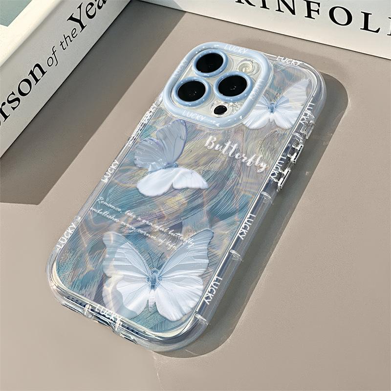 Water Rippled Butterfly Applicable To Apple 16promax Cream Feather Yarn Transparent 14 Mobile Phone Case IPhone 13 Cute