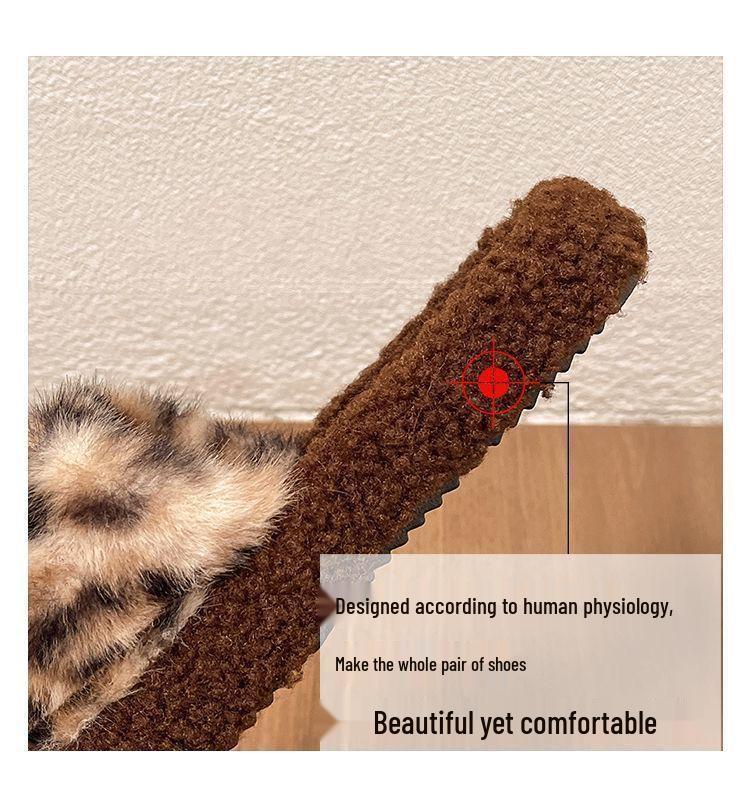 Женские осенне-зимние нескользящие плюшевые домашние тапочки с принтом кошки и леопарда – Милый хлопковый дизайн для родителей и детей