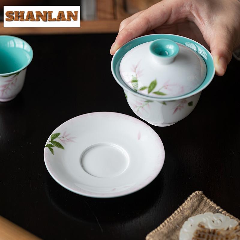 100ml Hand-painted Wisteria Gaiwan Elegant Tea Tureen Tea Bowl With Lid Kit Tea Making Cover Bowl For Tea Supplies Collection